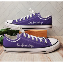 Load image into Gallery viewer, Kamala Harris Custom Converse - "I'm Speaking" - purple