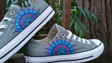 Load image into Gallery viewer, "Lyric" - Custom Gray Converse with Blue/Green/Magenta Mandalas