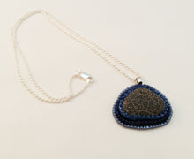 Load image into Gallery viewer, Blue Bead Embroidered Pendant with Stone from North Lake Tahoe