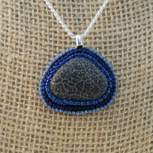 Load image into Gallery viewer, Blue Bead Embroidered Pendant with Stone from North Lake Tahoe
