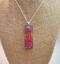 Load image into Gallery viewer, Hand painted resin pendant - abstract dots & swirl - rectangle shaped
