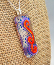 Load image into Gallery viewer, Hand painted resin pendant - abstract dots & swirl - rectangle shaped