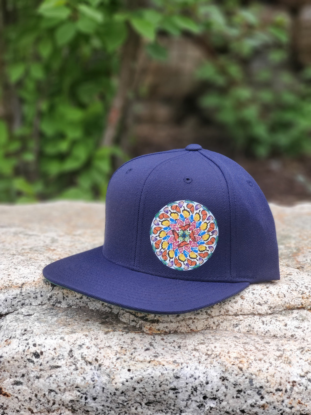 Butterflies Mandala Hat - Flat Bill - Navy Blue