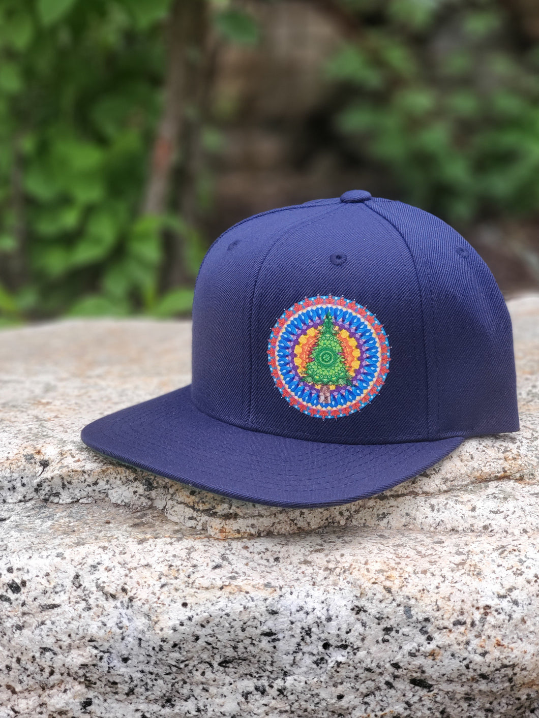 Evergreen Mandala Hat - Flat Bill -  Navy Blue