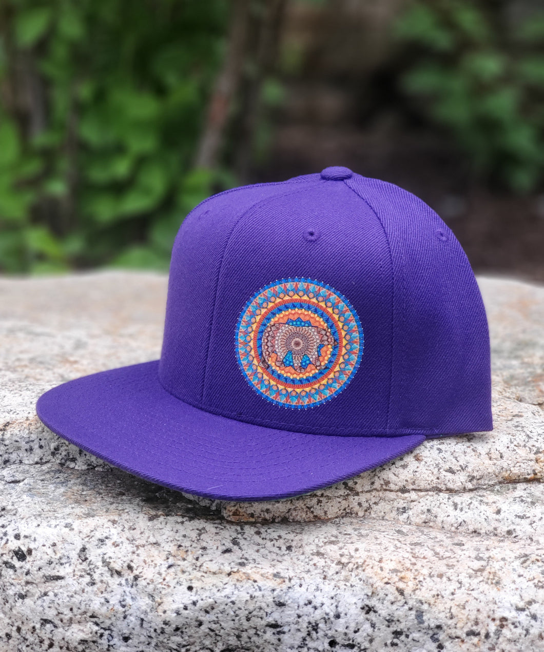 Bear Mandala Hat - Flat Bill - Purple