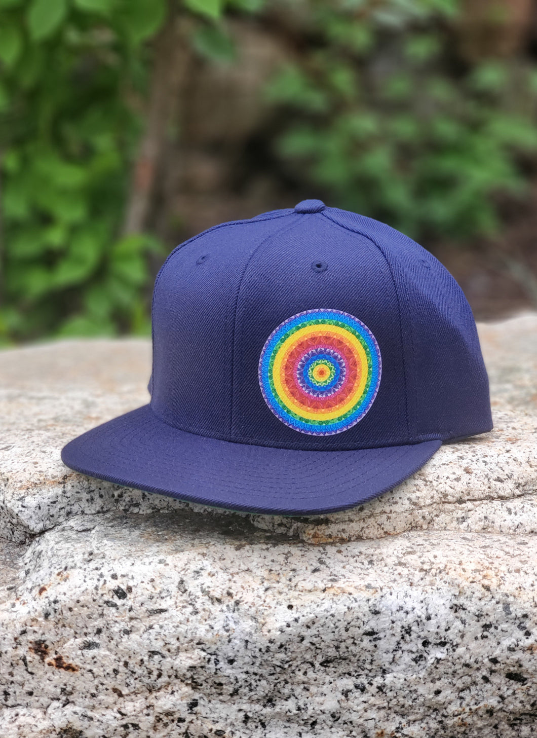 Rainbow Mandala Hat - Flat Bill - Navy Blue