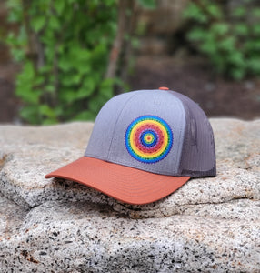 Rainbow Mandala Hat - Classic Cap - Heather Gray & Dark Orange