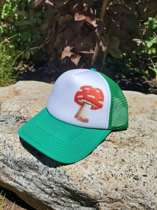 Furry Mushroom Hat - Foam Trucker - Green & White