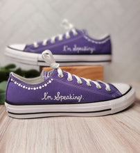 Load image into Gallery viewer, Kamala Harris Custom Converse - &quot;I&#39;m Speaking&quot; - purple
