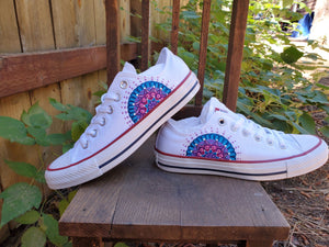 "Harper" - Custom White Converse with Blue/Purple/Pink Mandalas