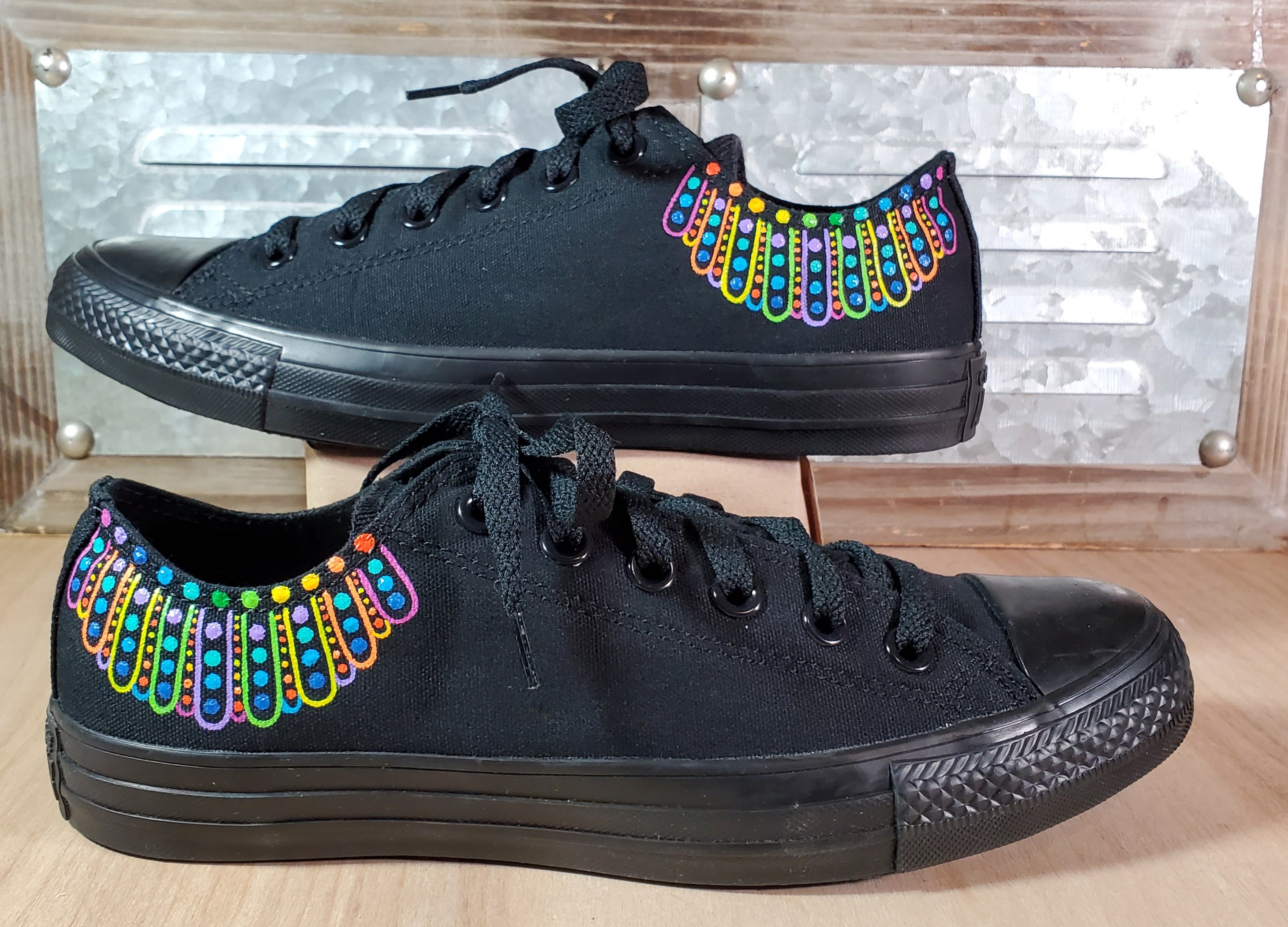 Black and rainbow converse fashion