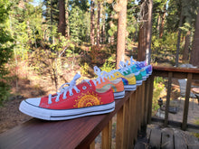 Load image into Gallery viewer, &quot;Cayenne&quot; - Custom Red Converse with Red/Orange/Yellow Mandalas
