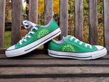 Load image into Gallery viewer, &quot;Fern&quot; - Custom Green Converse with Lime/White/Black Mandalas
