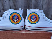 Load image into Gallery viewer, &quot;Jerry&quot; - Custom White Hi-Top Converse with Stealie Mandalas
