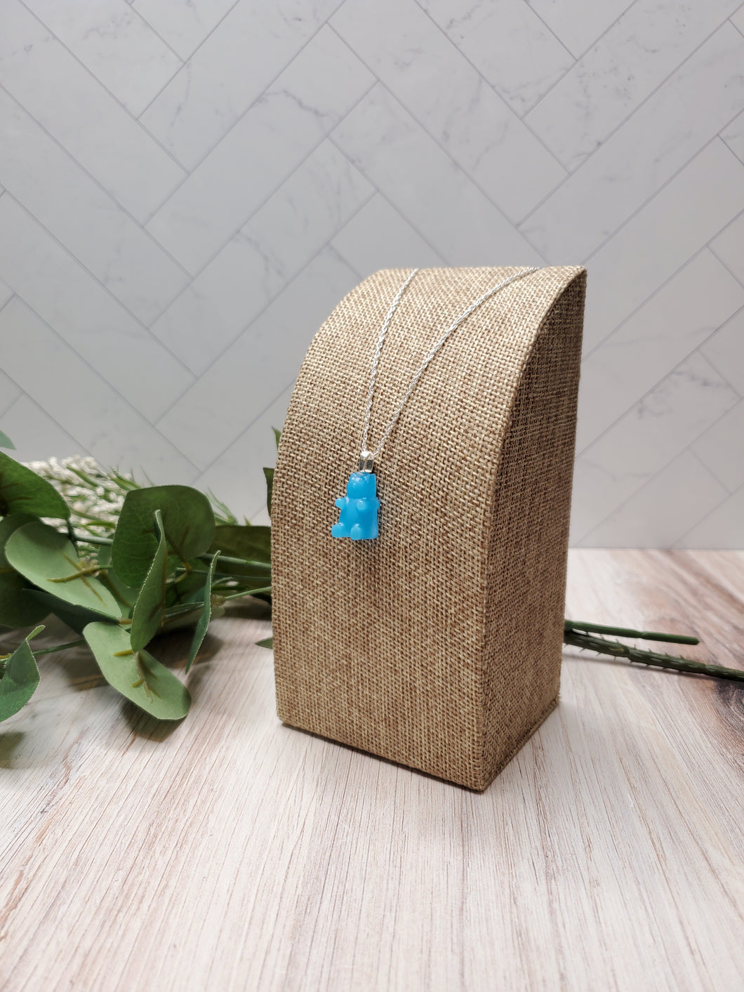 Glow in the Dark Gummy Bear Necklace - Light Blue