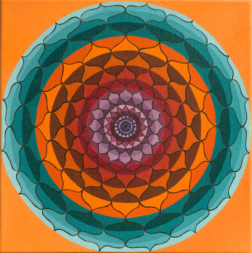 Orange & Turquoise Lotus Mandala - Hand Stretched Canvas Print