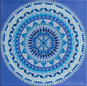 Blue Ice Mandala - Hand Stretched Canvas Print