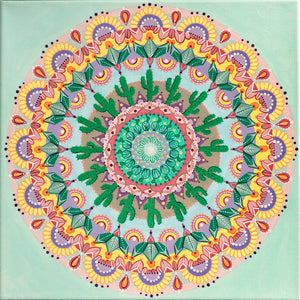 Pastel Cactus Mandala - Hand Stretched Canvas