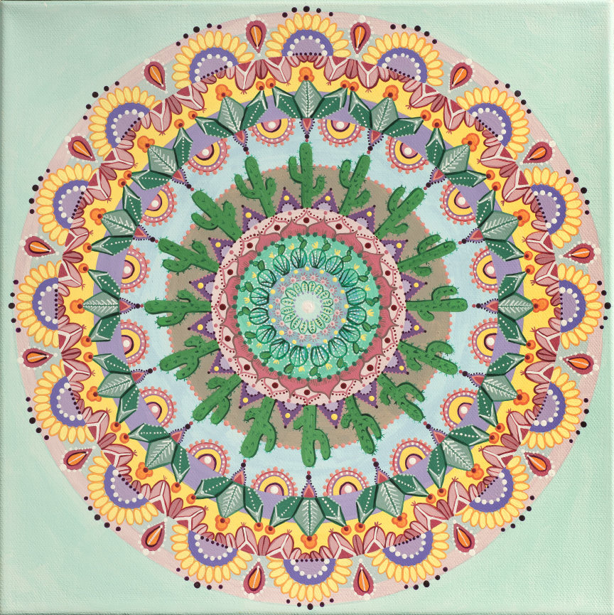 Pastel Cactus Mandala - Hand Stretched Canvas