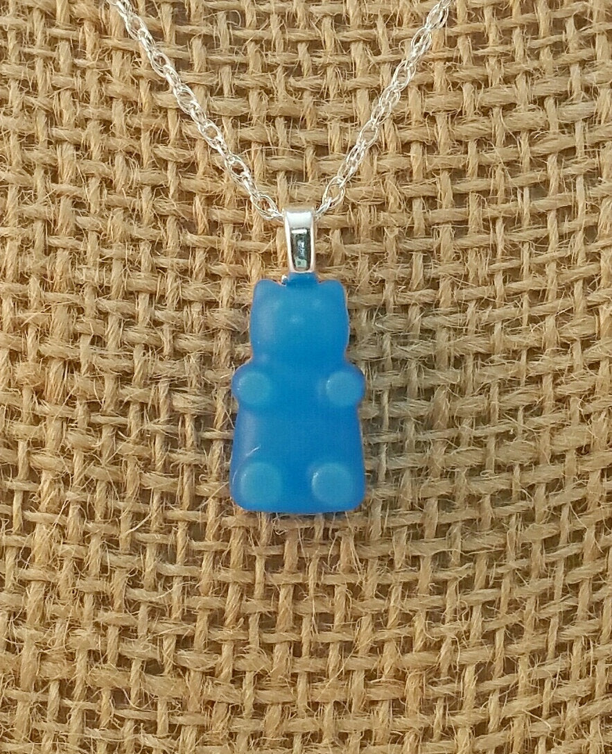 Glow in the Dark Gummy Bear Pendant - Bright Blue