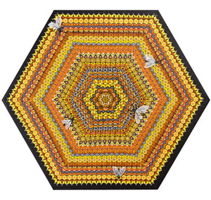 Honey Hex Mandala - Hand Stretched Hexagon Shaped Canvas