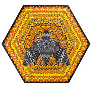 Queen Bee Mandala - Hand Stretched Hexagon Shaped Canvas