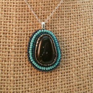 Bead Embroidered Pendant with Stone from North Lake Tahoe