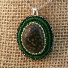 Load image into Gallery viewer, Bead Embroidered Pendant with Stone from North Lake Tahoe
