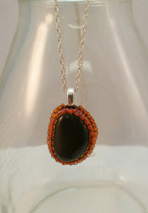 Bead Embroidered Pendant with Stone from North Lake Tahoe