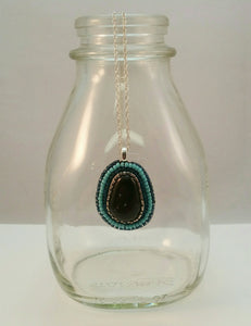 Bead Embroidered Pendant with Stone from North Lake Tahoe