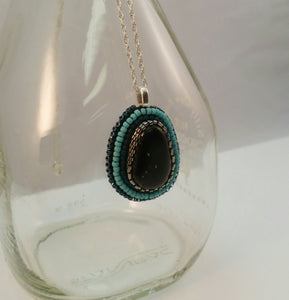 Bead Embroidered Pendant with Stone from North Lake Tahoe