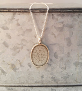 Hand Painted Resin Pendant with Sterling Silver Oval Shaped Bezel and Chain