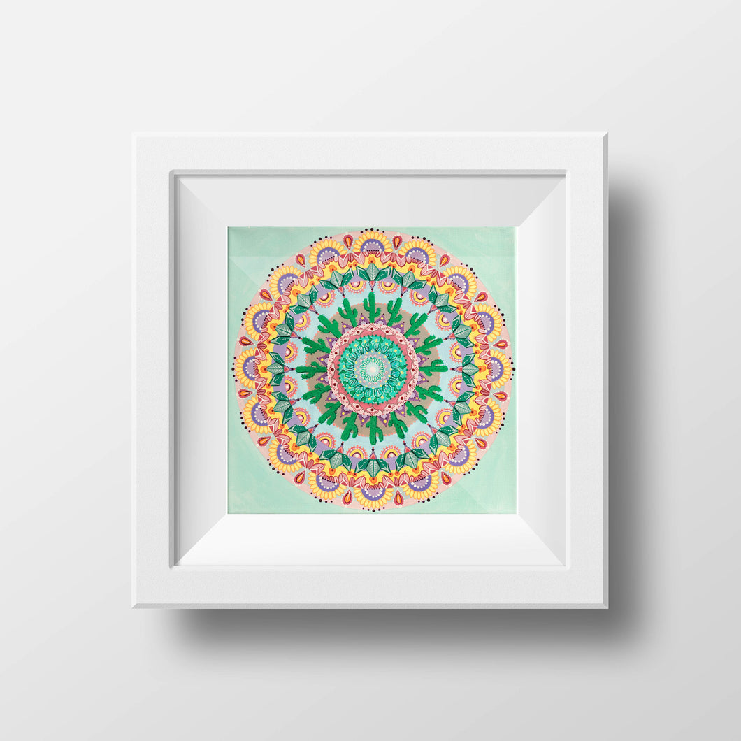 Pastel Cactus Mandala - Archival Giclee Paper Print - Unframed