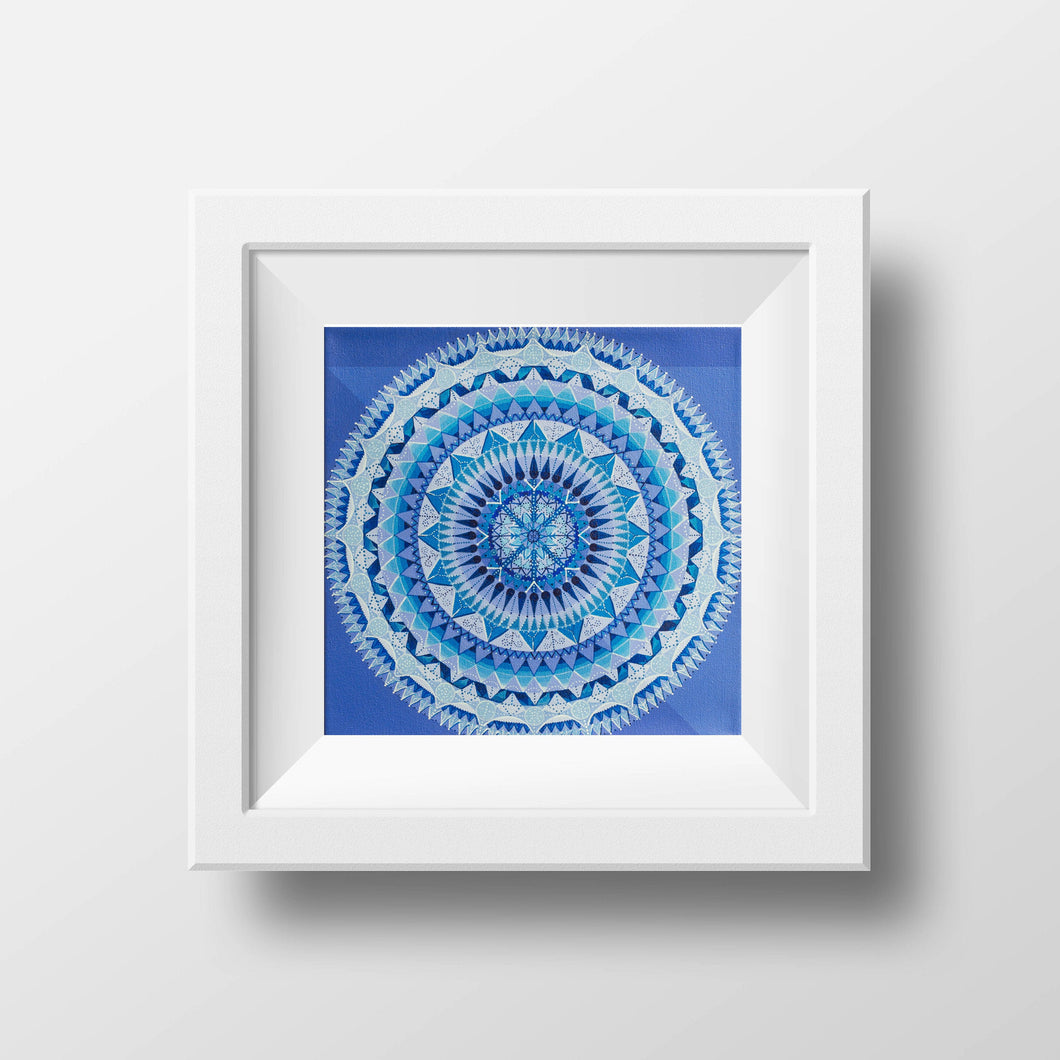 Monochromatic Blue Ice Mandala - Archival Giclee Paper Print - Unframed