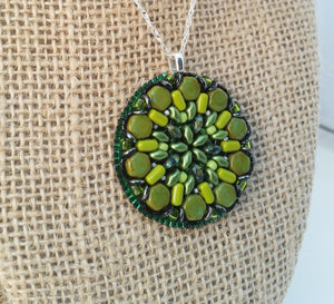 Green Beaded Mandala Pendant