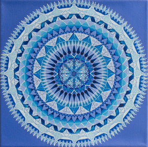 Monochromatic Blue Ice Mandala - Archival Giclee Paper Print - Unframed