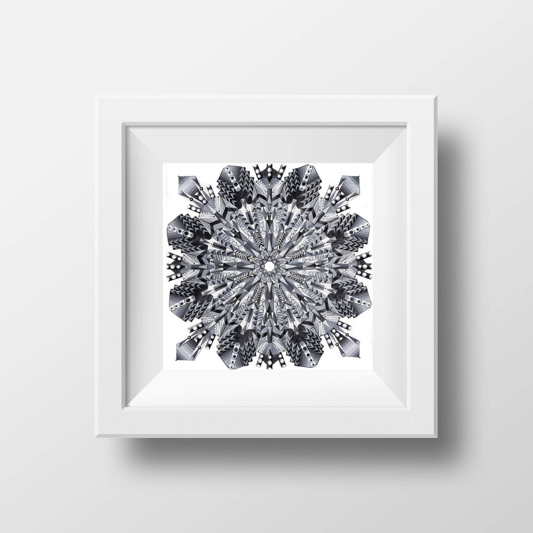 Black and White Snowflake Mandala - Archival Giclee Paper Print - Unframed